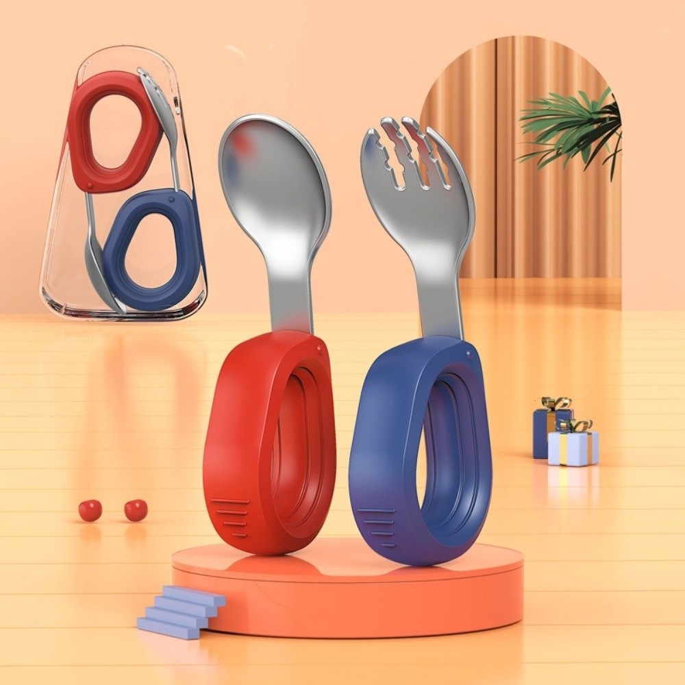 Self Feed Spoon - Silikon-Griff, Baby-Silikon-Löffel-Set, Anti-Choke-Design, rutschfeste Hilfs-Lebensmittelgabeln, selbsternährend,
