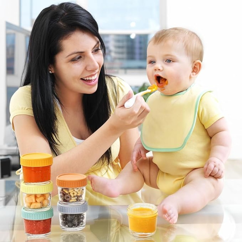 Baby Food Jars - 6 Stück Glas-Babynahrungsgläser, wiederverwendbar, mit Skala,