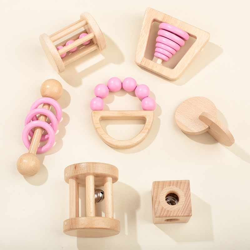 Dry Food Baby - Montessori Holzspielzeug Bunte Baby Rassel Set