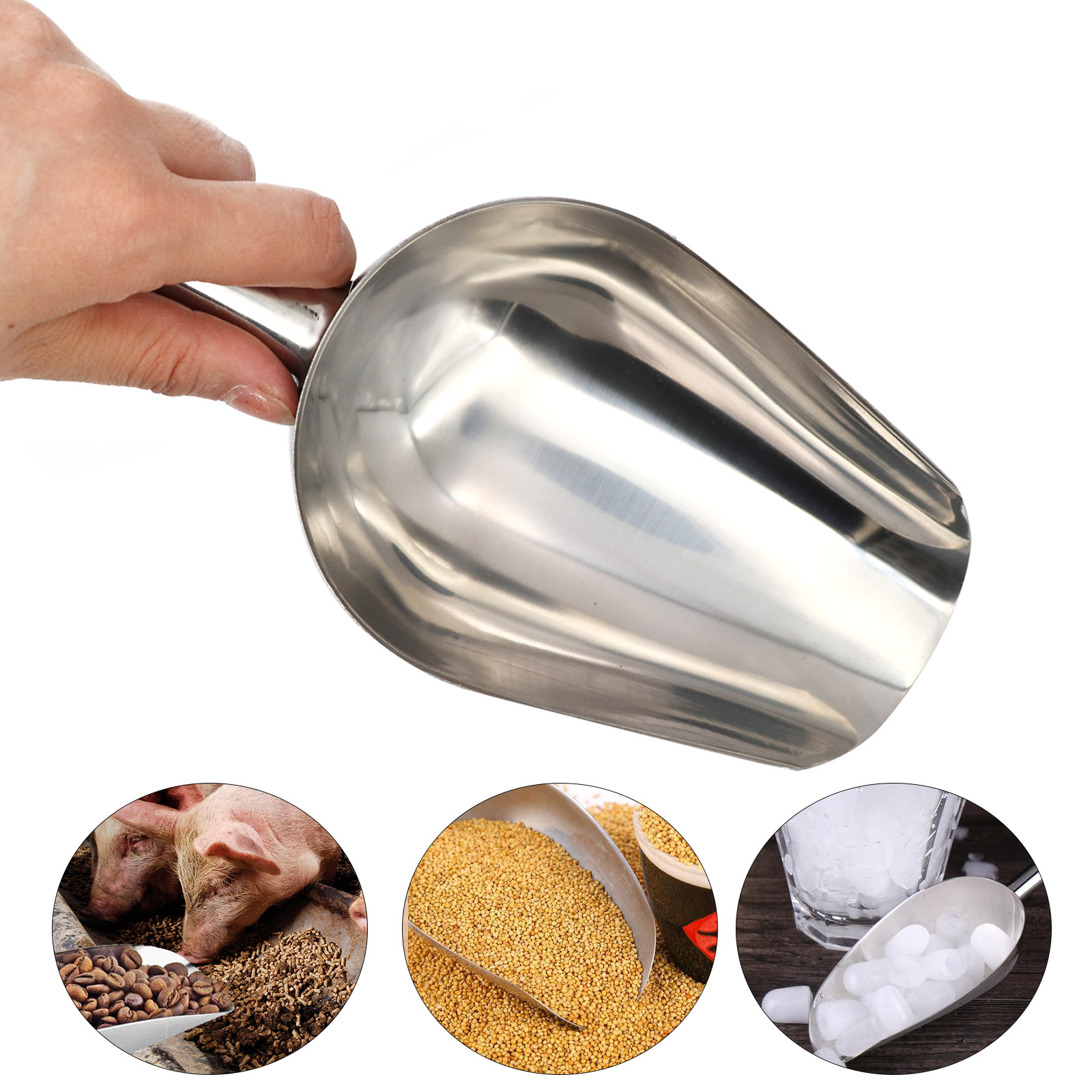 Self Feed Spoon - Tiernahrungsschaufel, Edelstahl-Hundefütterungsschaufel, Katzen-Trockenfutterschaufel, große Kapazität, verdickende