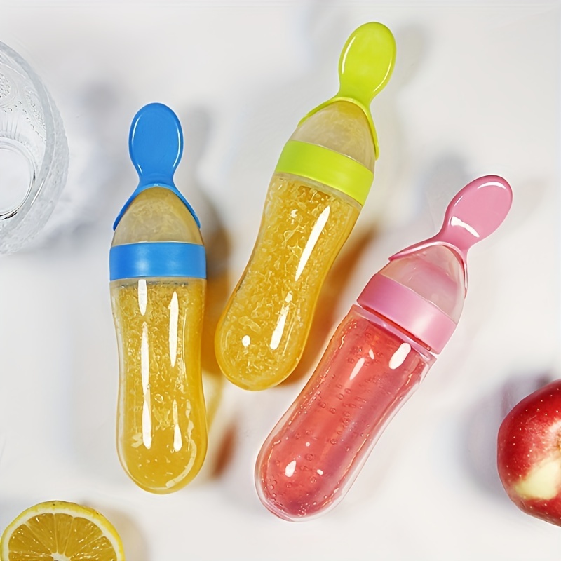Baby Food Jars - Baby-Fütterungs-Silikonflasche mit Löffel, 3oz Lebensmittel-Spenderlöffel, Lebensmittel-Quetschlöffel,