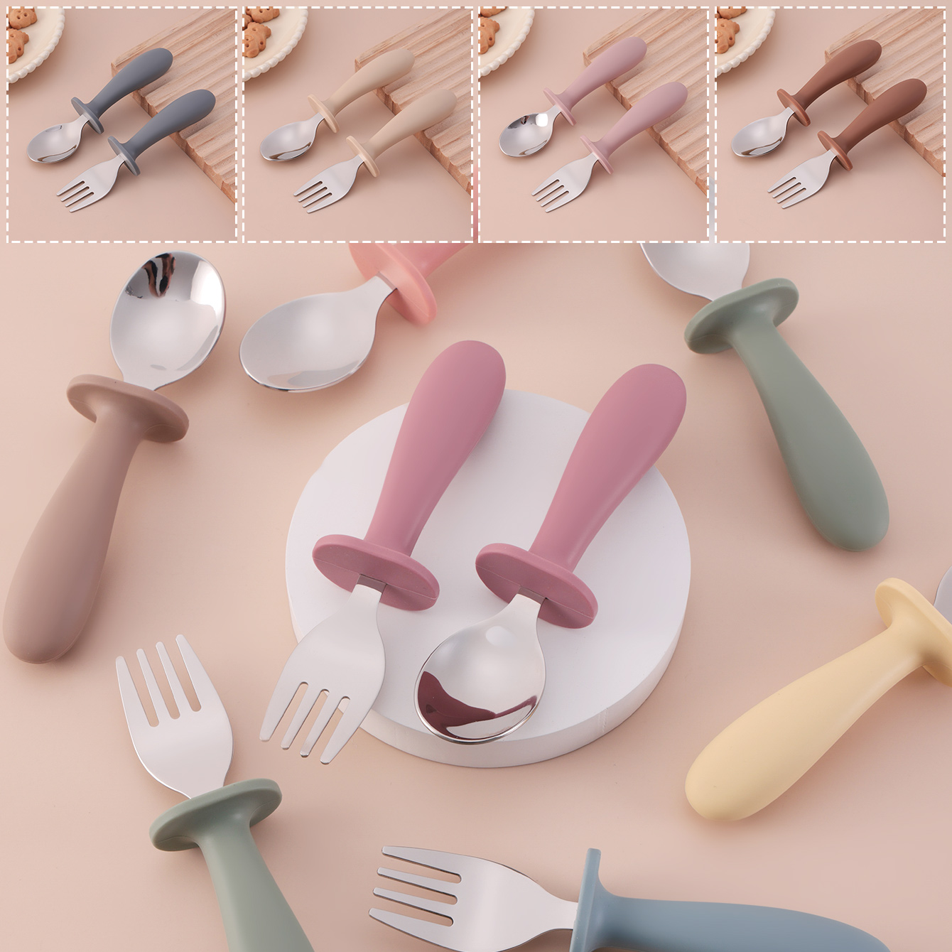 Baby Food Utensils Set - Farbe Kinder 2PCS Edelstahl Löffel Gabel