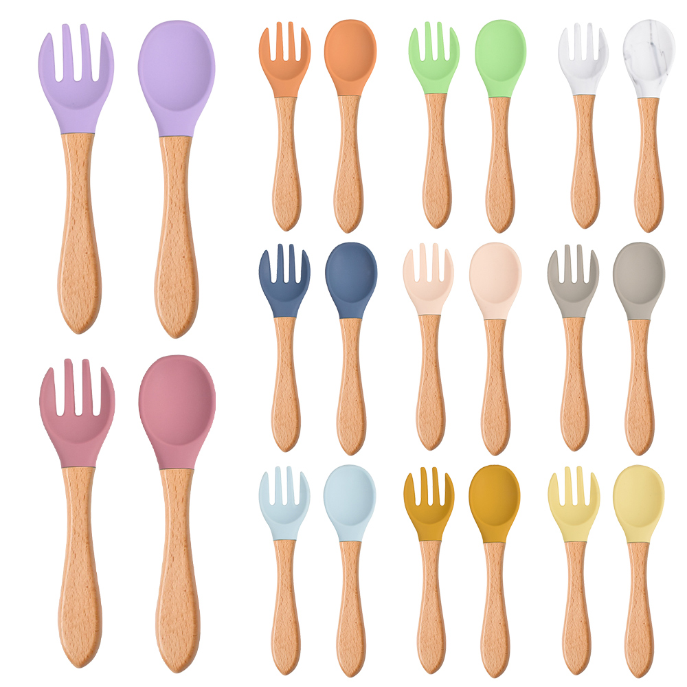 Baby Food Utensils Set - 2 Teile/satz Baby Silikon Löffel Gabel