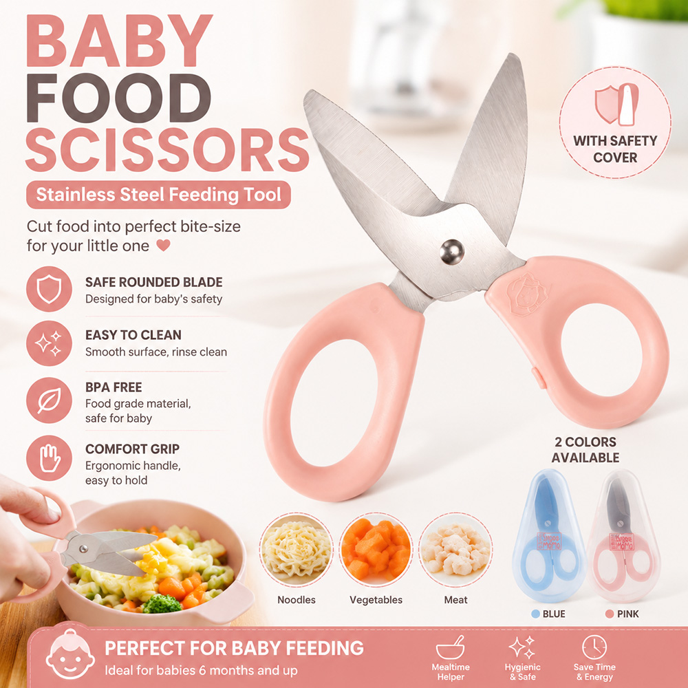 Baby 1 Year Food - Baby-Lebensmittelschere aus Edelstahl, BPA-freie Sicherheitsküchenschere für