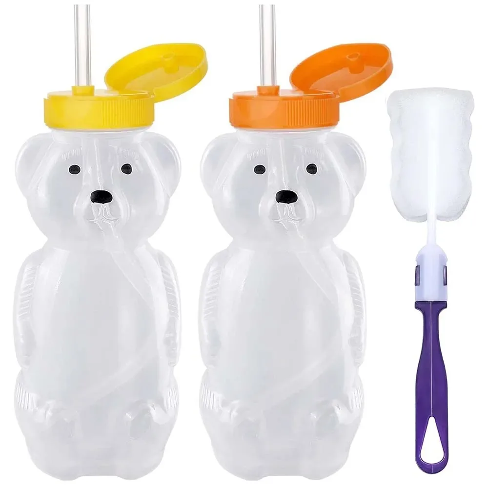 Baby 1 Year Food - Honigbär-Strohhalmbecher für Babys mit flexiblen Strohhalmen,