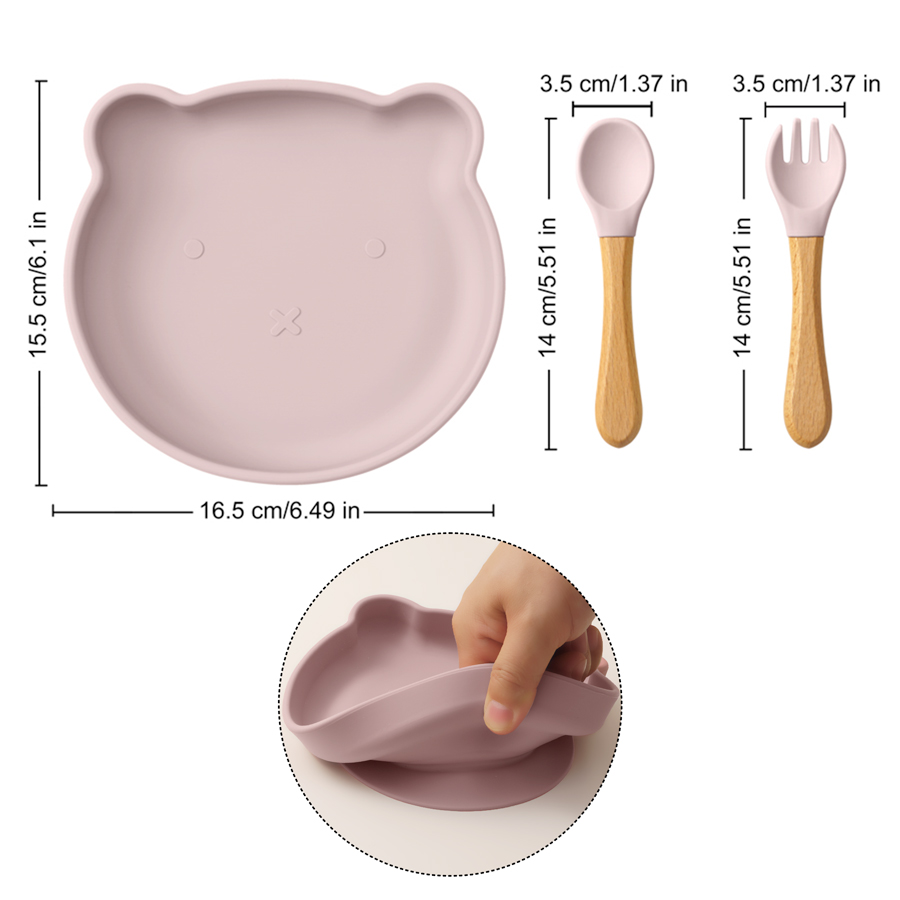 3PCS Cartoon Bär Silikon Saug  – Self Feed Spoon Bewertung und Preis